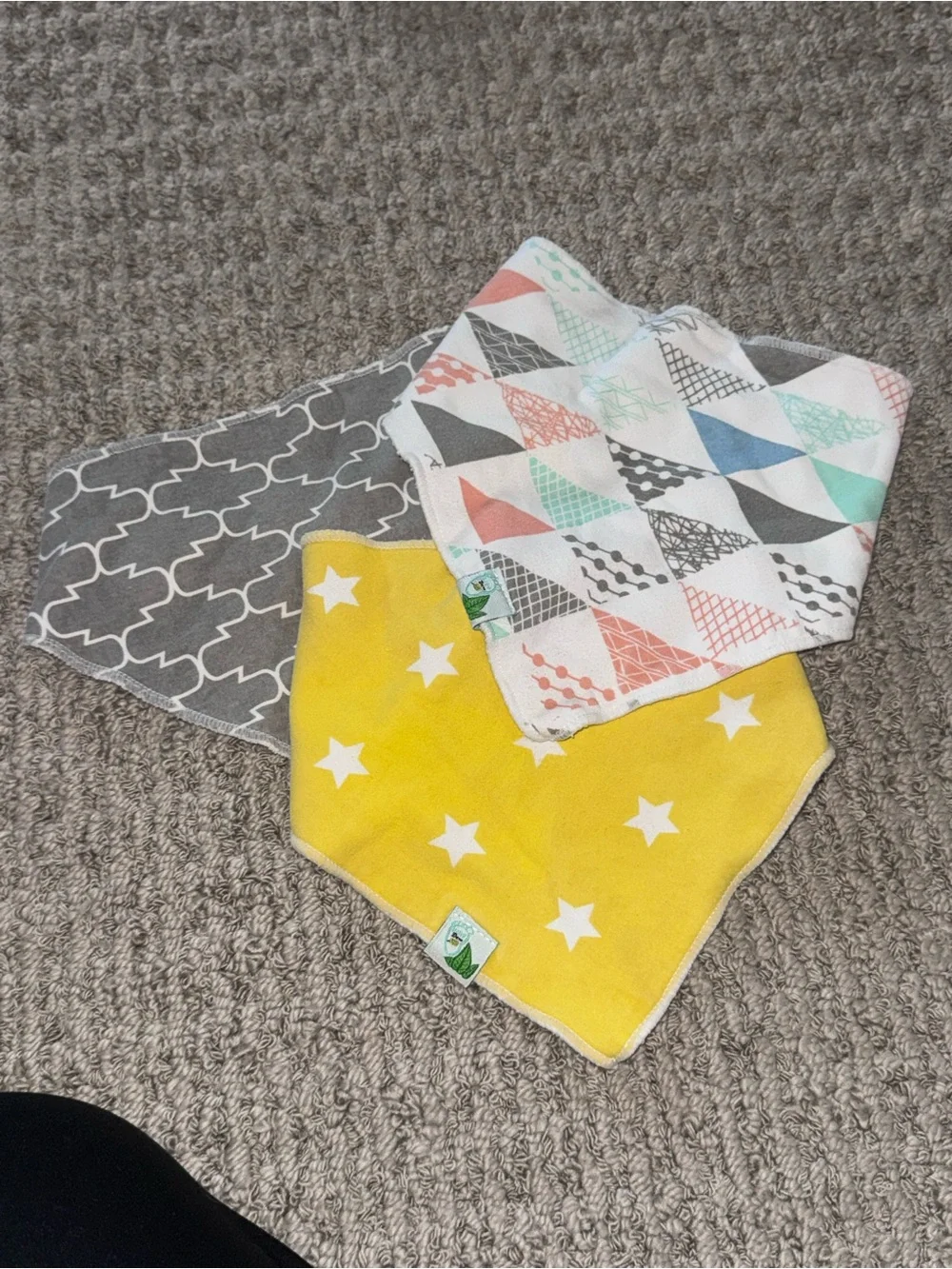 Kids Cotton Bandana Bibs - Yellow, Gray & Multicolor (3-Pack)